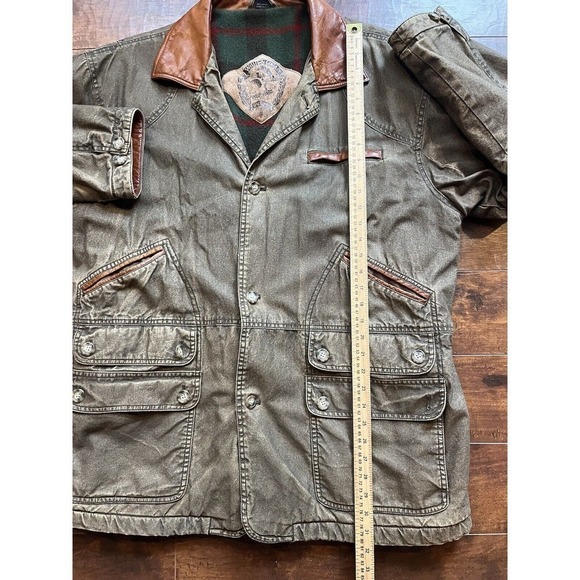 Vintage Willis & Geiger Wool Lined Hunting Chore Pocket Leather Trim Jacket L - Picture 8 of 13